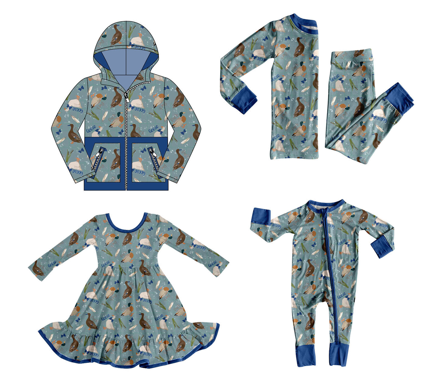 25.8.16 custom each style moq 5 eta 4-6week Sibling Sisters duck baby girl long sleeve pants sets and romper and dress and hooded top match family design