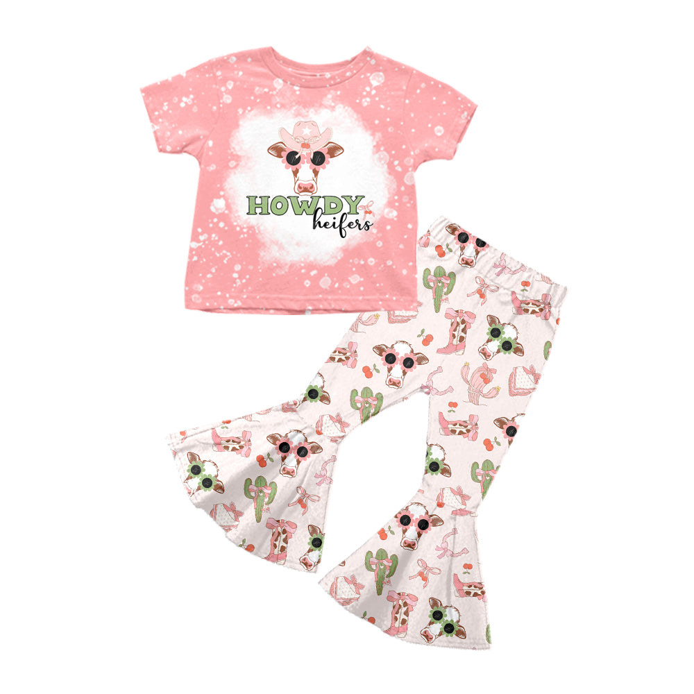 5.31 custom each style moq 5eta 4-6 week Sibling Sister cow catcus pink girls long sleeve and short sleeve outfits and dress and baby romper and jumpsuit match family design