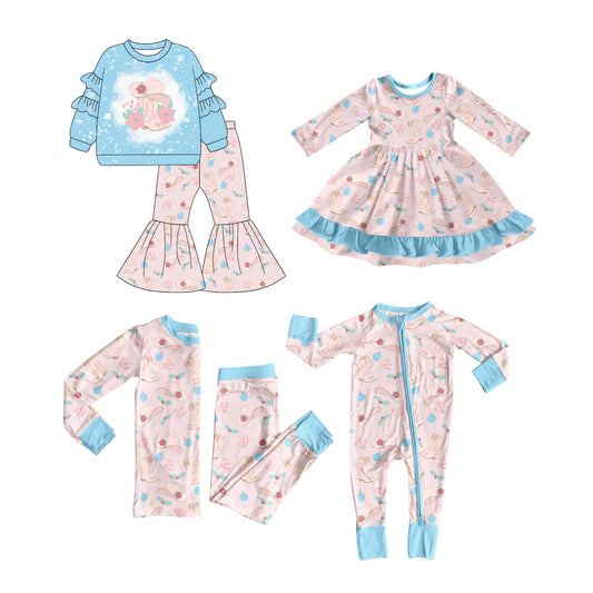 25.7.8 custom each style moq 5 eta 4-6week Sibling Sisters hat boots baby girl long sleeve pants sets 1 and sets 2 and romper and dress match family design