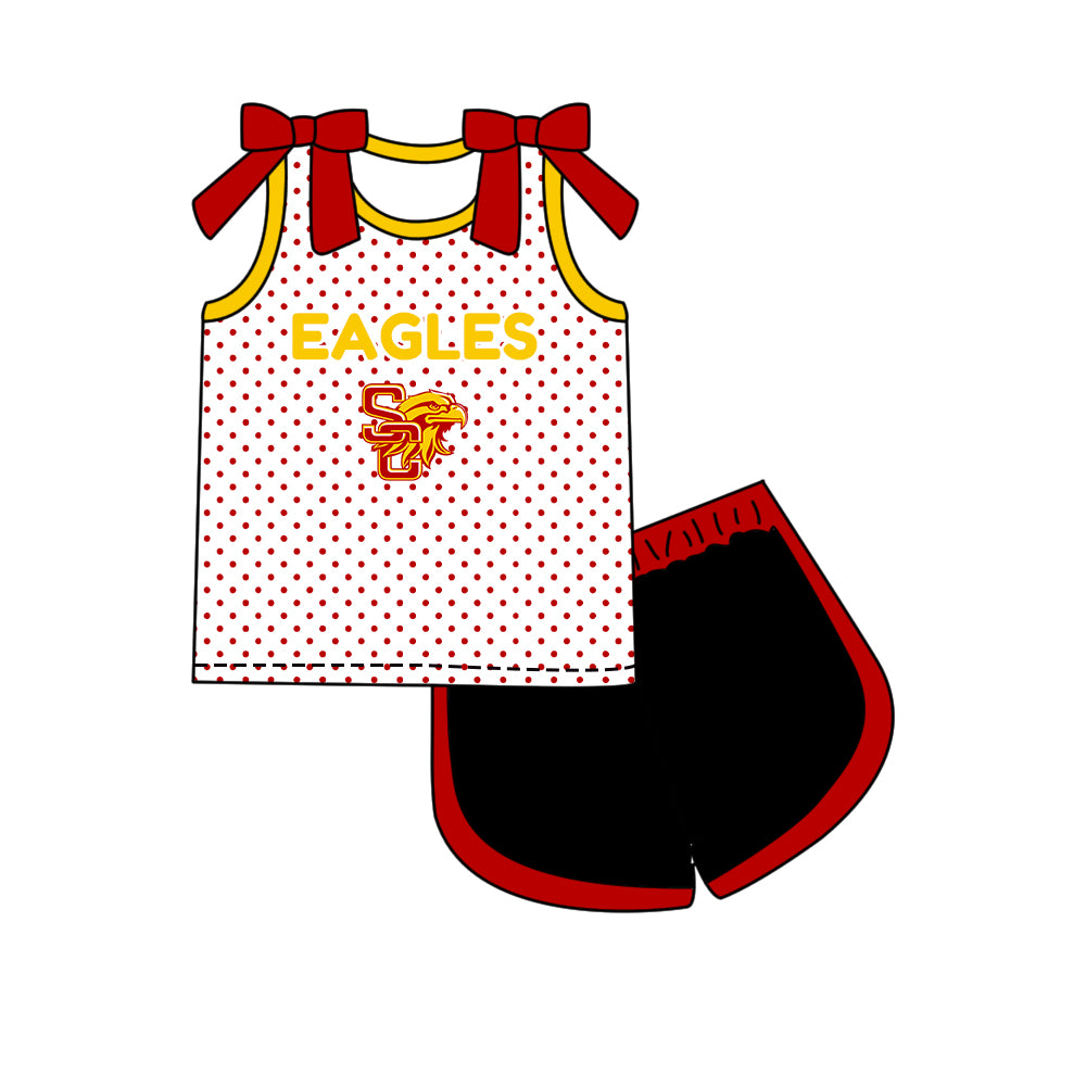 Custom moq 5 mix size milk silk summer teams Girls Red Polka Dot Top Shorts Set Top Skirt Short Set Zipper Pullover Pants Set