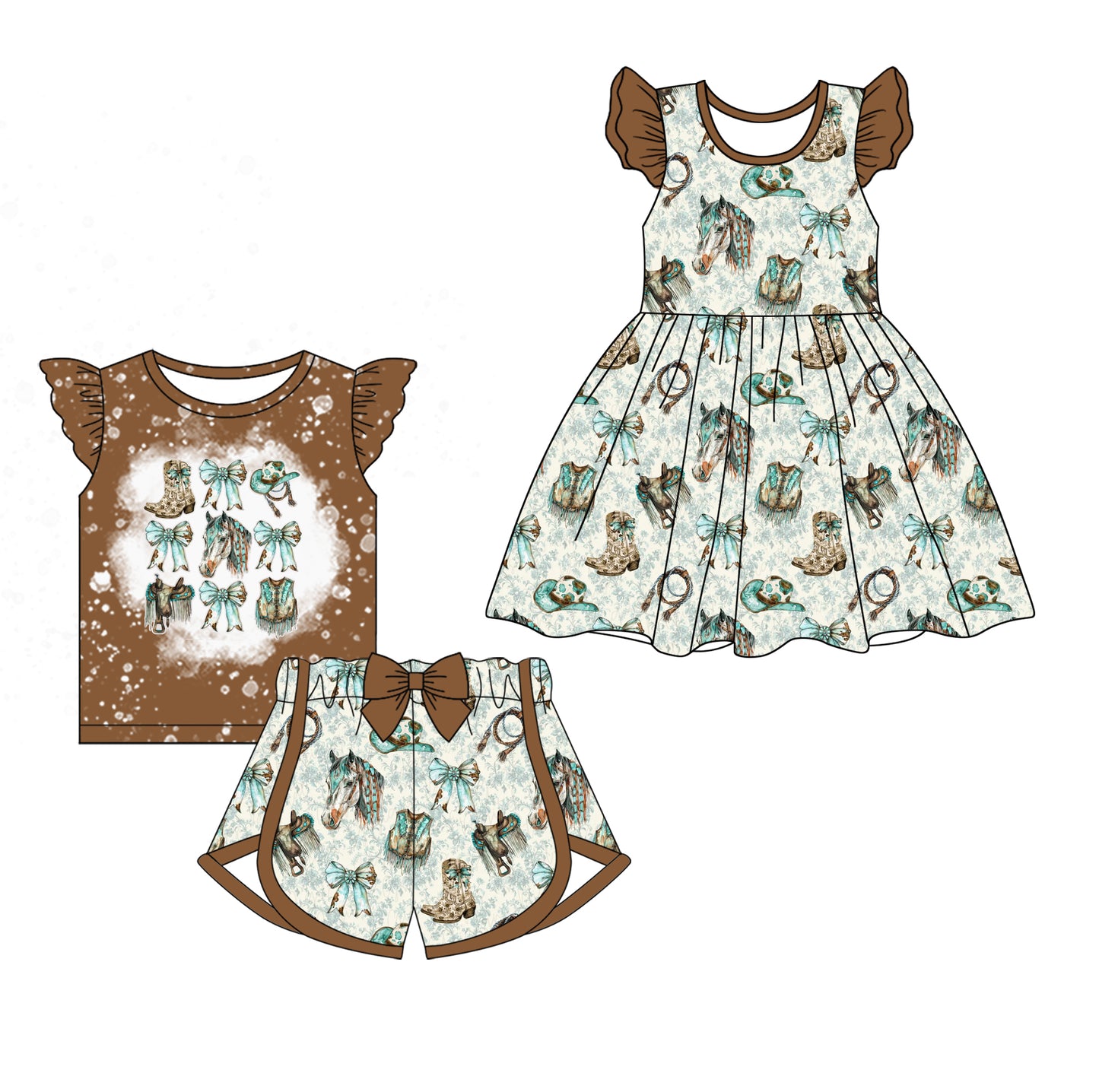 2.11 custom each style moq 5eta 4-6week Sibling Sister bow boots baby girl short sleeve shorts sets and dresses match design