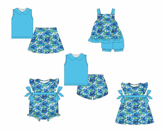 4.15 custom each style moq 5eta 4-6week Sibling Sisters baby girl short sleeve shorts sets 1 and sets 2 and skirt sets and dress and rompers match family design