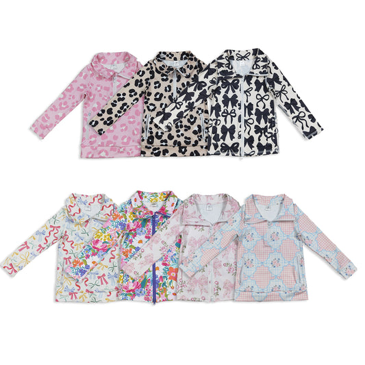 RTS NO MOQ Sibling baby girls clothes yoga Zip-Up Long Sleeve tops