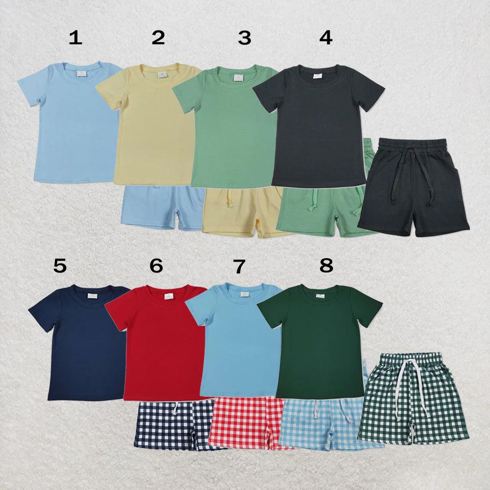 RTS NO MOQ Sibling cotton Baby Boys Short Sleeve Shirt Top Pockets Shorts Clothing Set
