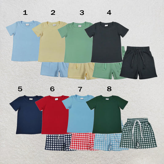RTS NO MOQ Sibling cotton Baby Boys Short Sleeve Shirt Top Pockets Shorts Clothing Set