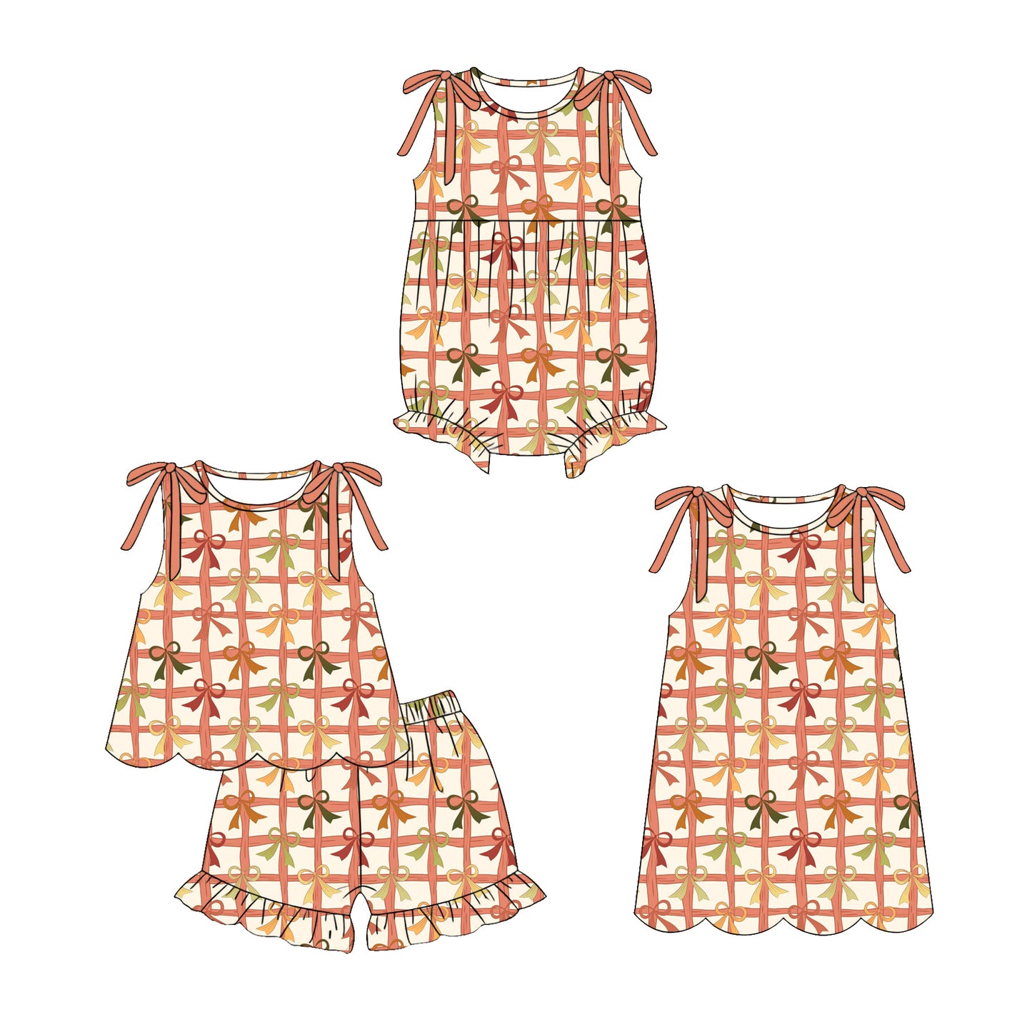 3.23  Custom moq 5 mix size Sibling Baby Girl's Checked Sleeveless Top And Short Set Cute Romper Dress for Summer