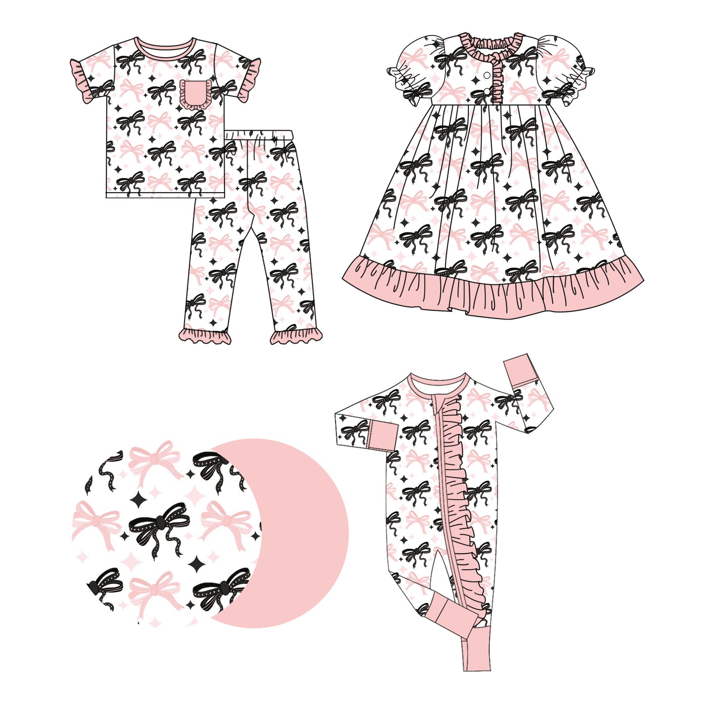 25.10.15 custom each style moq 5 eta 6-8week Sibling Sisters bow baby girl short sleeve pants sets and dress and rompers match family design