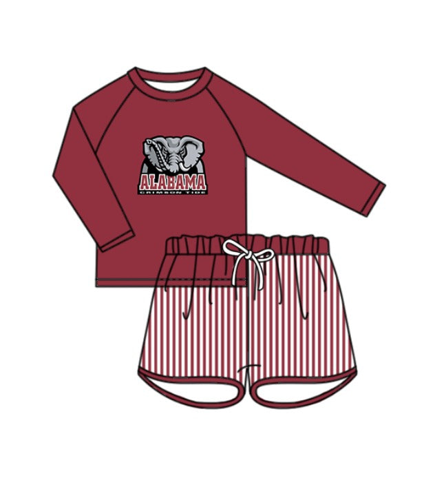 Custom moq 5 mix size milk silk summer teams baby girl boys clothes Red Two-Piece Swimsuit Set One Piece Swimsuits boy swim trunks