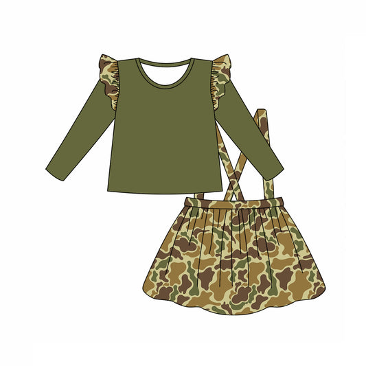 9.16 custom each style moq 5eta 4-6week baby girl clothes camouflage green long sleeve suspender dress