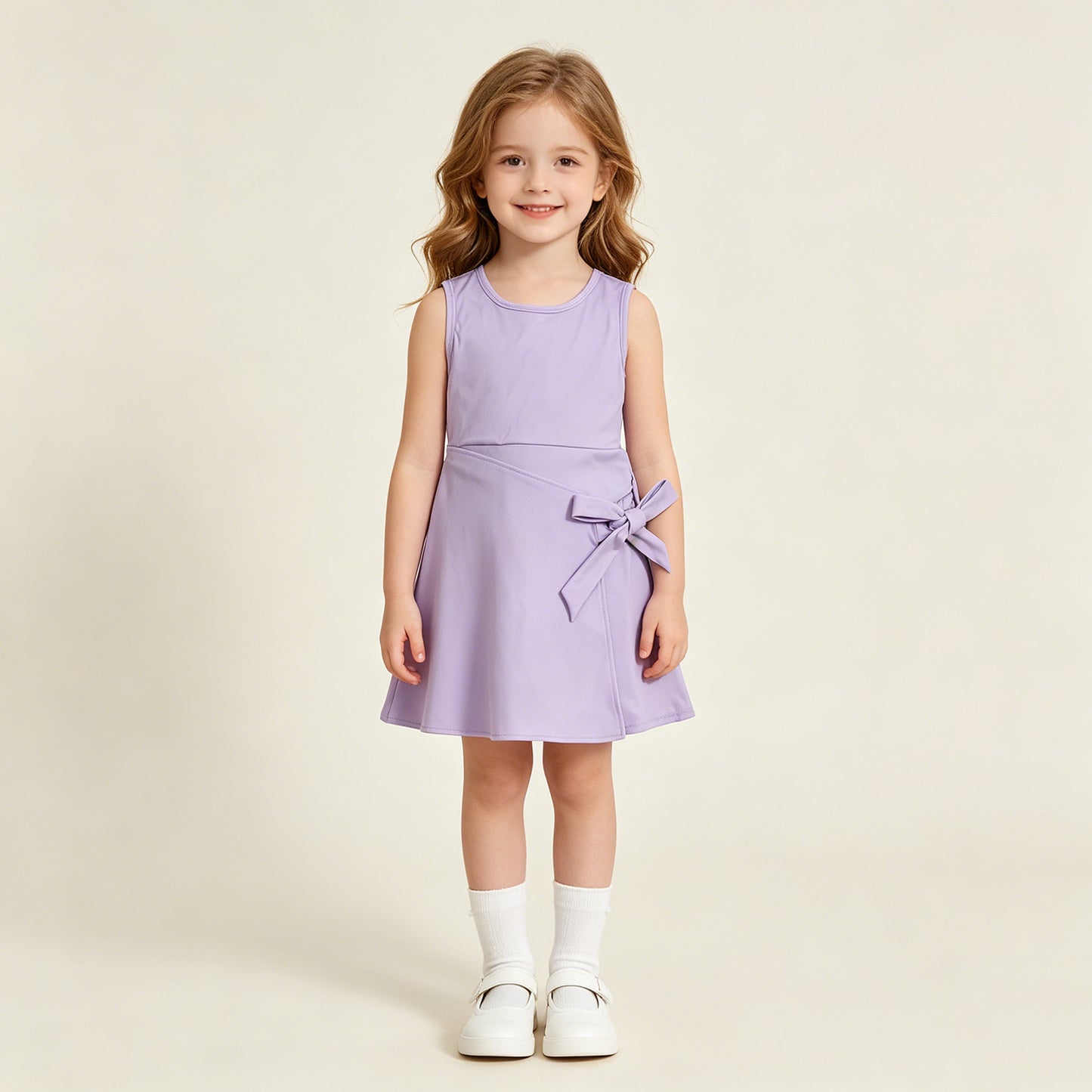 RTS NO MOQ yoga fabric GSD3881 Baby Girls Fashion Cute Lavender Sleeveless Yoga Knee Length Dresses