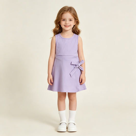 RTS NO MOQ yoga fabric GSD3881 Baby Girls Fashion Cute Lavender Sleeveless Yoga Knee Length Dresses