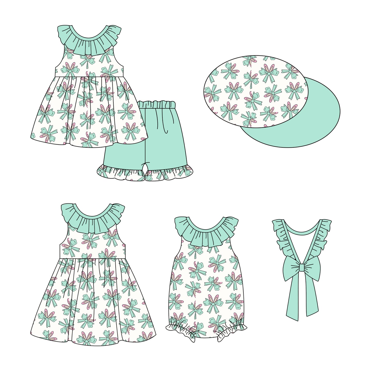 12.27 custom each style moq 5eta 4-6week Sibling Sister floral bow baby girl short sleeve shorts sets and dress and rompers match family design