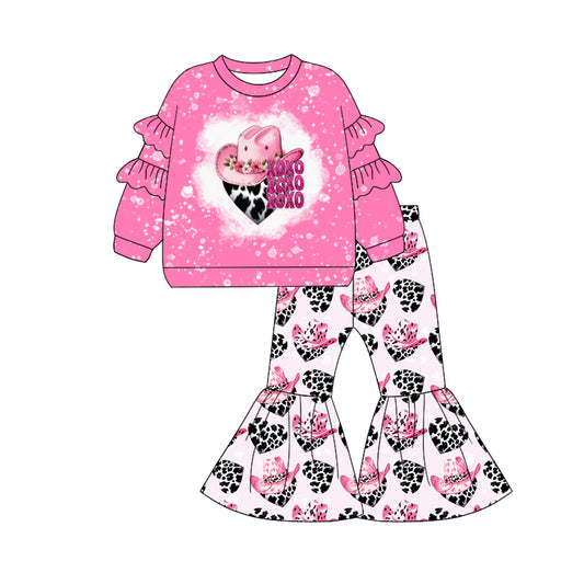 10.1 custom each style moq 5eta 4-6week Sibling Sister cow pattern love hat pink baby girl sets and dress and rompers match family design