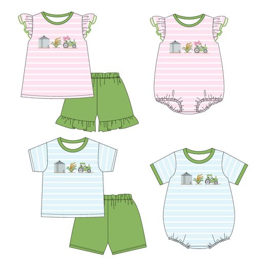 25.11.10 custom each style moq 5 eta 6-8week Sibling Sister baby short sleeve shorts sets 2 and romper 2 match design