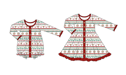25.7.2 custom each style moq 5eta 4-6week Sibling Sisters cow head baby girl long sleeve dress and rompers match family design