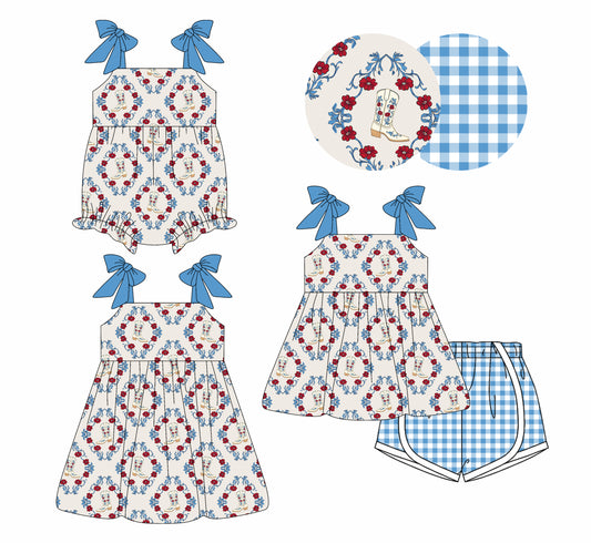 4.4 custom each style moq 5eta 4-6week Sibling Sisters boot floral baby girl short sleeve shorts sets and dress and rompers match family design