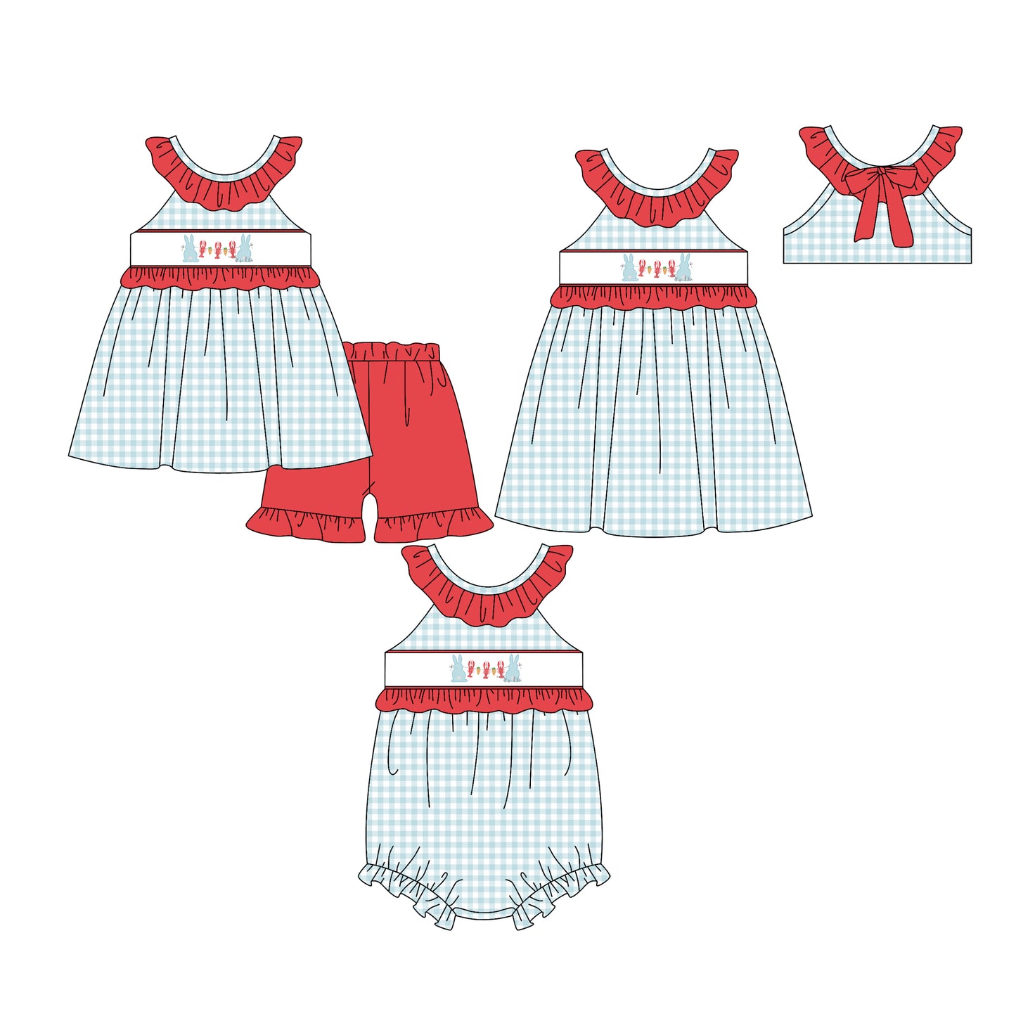 25.12.23 custom each style moq 5 eta 6-8week Sibling Sister baby short sleeve shorts sets and romper and dress match design