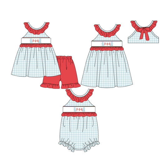 25.12.23 custom each style moq 5 eta 6-8week Sibling Sister baby short sleeve shorts sets and romper and dress match design