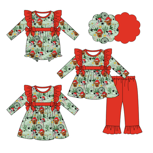 25.6.18 custom each style moq 5eta 4-6week Sibling Sisters Christmas baby girl long sleeve pants sets and dress and rompers match family design