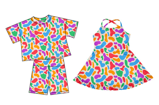 3.19 custom each style moq 5eta 4-6week Sibling Sister leopard baby girl short sleeve shorts sets and dresses match design