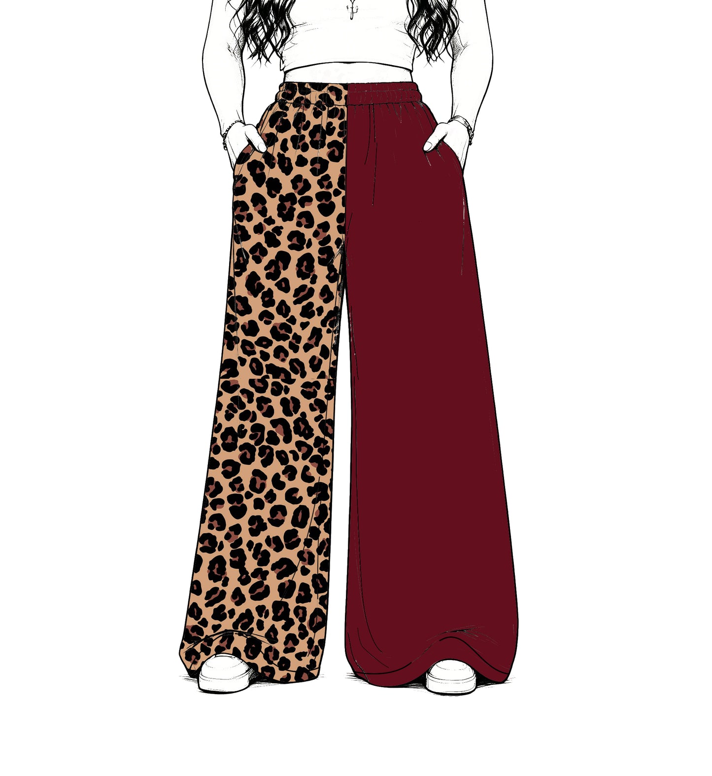 custom moq 5 mix size Baby Kids Leopard Patchwork Burgundy Print Team Flare Pants Casual Bottom