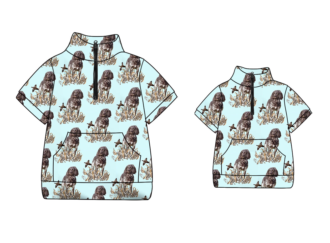 11.27 custom each style moq 5eta 4-6week Sibling Sister puppy kids short sleeve top and adult short sleeve top match design