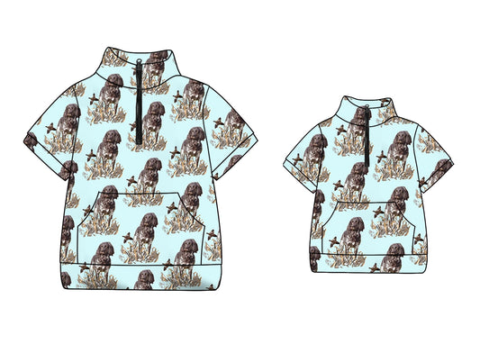 11.27 custom each style moq 5eta 4-6week Sibling Sister puppy kids short sleeve top and adult short sleeve top match design