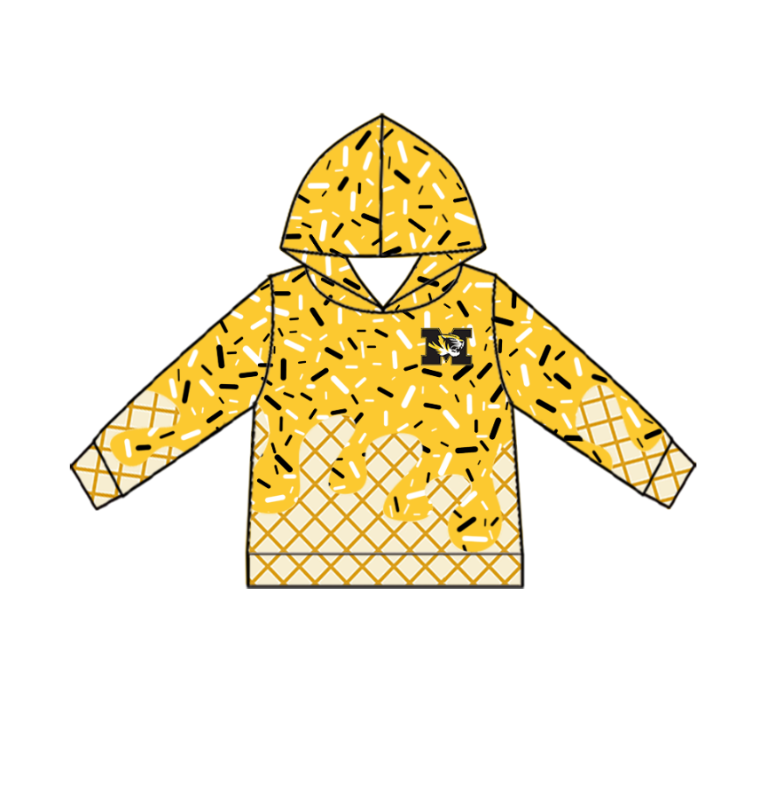 Custom moq 5 mix size milk silk summer teams baby girls clothes yellow hooded long sleeve pants sets and hooded top and pant and top 2-25.8.21