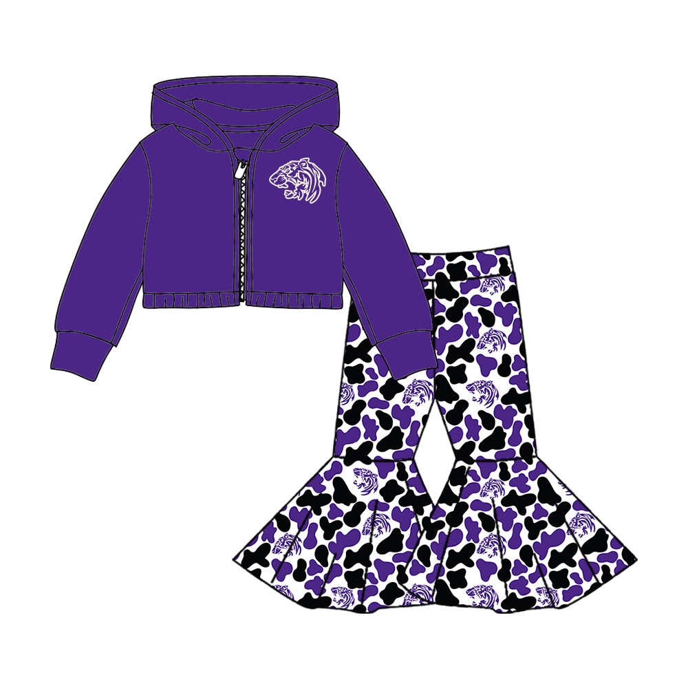 Custom moq 5 mix size milk silk summer teams baby girls clothes camouflage purple hooded long sleeve pants sets and skirts sets and dress and jumpsuit and top-25.8.6