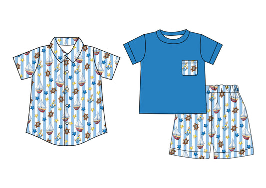 25.5.23 custom each style moq 5eta 4-6week Sibling Sister boat blue baby boy sets and top match family design