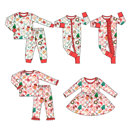 25.6.12 custom each style moq 5 eta 4-6week Sibling Sisters Christmas baby girl long sleeve pants sets 1 and sets 2 and romper 1 and romper 2 and dress match family design