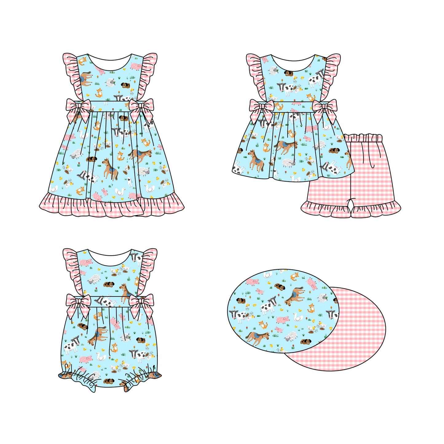 11.16 custom each style moq 5eta 4-6week Sibling Sister farm baby girl short sleeve shorts sets and dress and rompers match family design