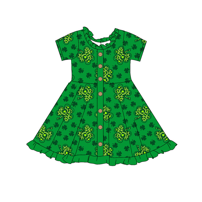 10.17 custom each style moq 5eta 4-6week Sibling Sister Four Leaf Clover green baby girl sets and dress and rompers match family design