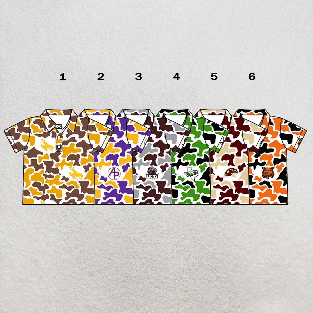 custom moq 5 mix size XY062908 Baby Boys Camouflage Print Short Sleeve Button Polo Shirt Top