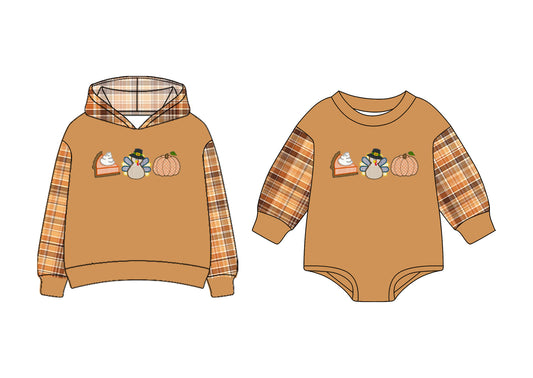 25.7.1 custom each style moq 5eta 4-6week Sibling Sisters pumpkin turkey baby boy long sleeve romper and top match family design