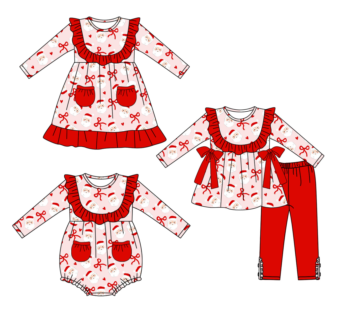25.5.15 custom each style moq 5eta 4-6week Sibling Sisters Christmas bow red baby girl long sleeve pants sets and dress and rompers match family design