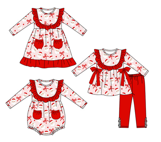 25.5.15 custom each style moq 5eta 4-6week Sibling Sisters Christmas bow red baby girl long sleeve pants sets and dress and rompers match family design
