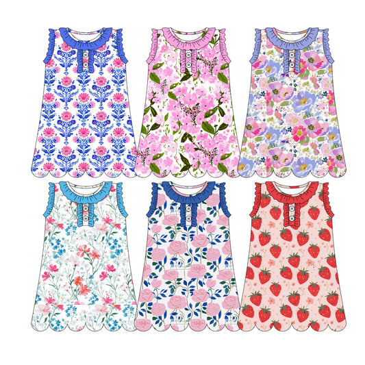 3.10 Custom moq 5 mix size Sibling Baby Girls Flowers Sleeveless Knee Length Dresses