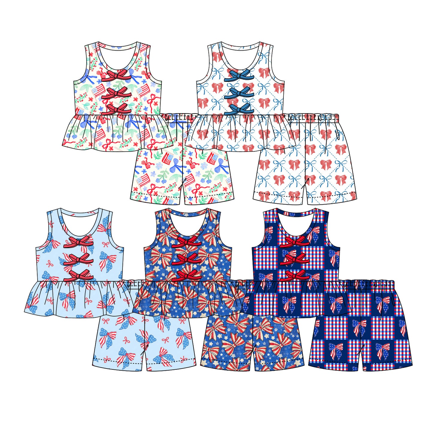 3.13 Custom moq 5 mix size Sibling Kids 4th of July Sleeveless Top And Shorts Set Summer Outfit