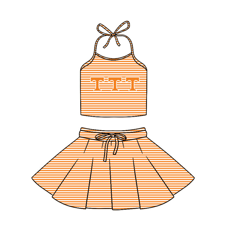 Custom moq 5 mix size milk silk summer teams baby girl boys clothes orange short sleeve skirts set and top and dress and rompers series