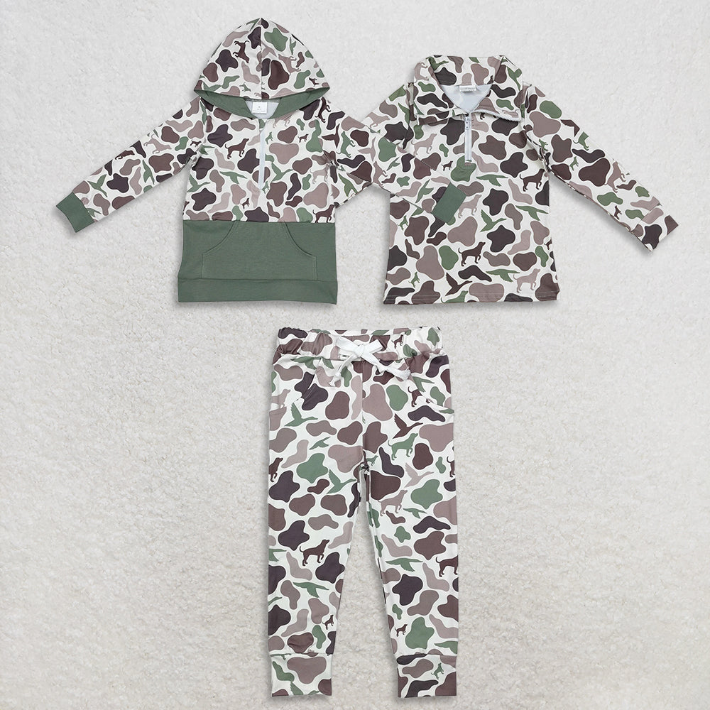 RTS NO MOQ Sibling Baby boys clothes camouflage long-sleeved trousers suit & rompers and tops and top