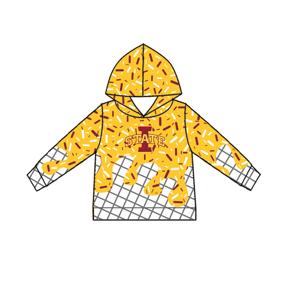 Custom moq 5 mix size milk silk summer teams Baby Camo Hooded Short Sleeve Top and Shorts Set Yellow Ice Cream Drips Hooded Top with Matching Shorts
