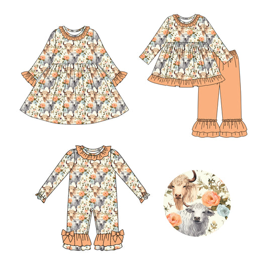 25.7.26 custom each style moq 5eta 4-6week Sibling Sisters floral baby girl long sleeve pants sets and dress and rompers match family design
