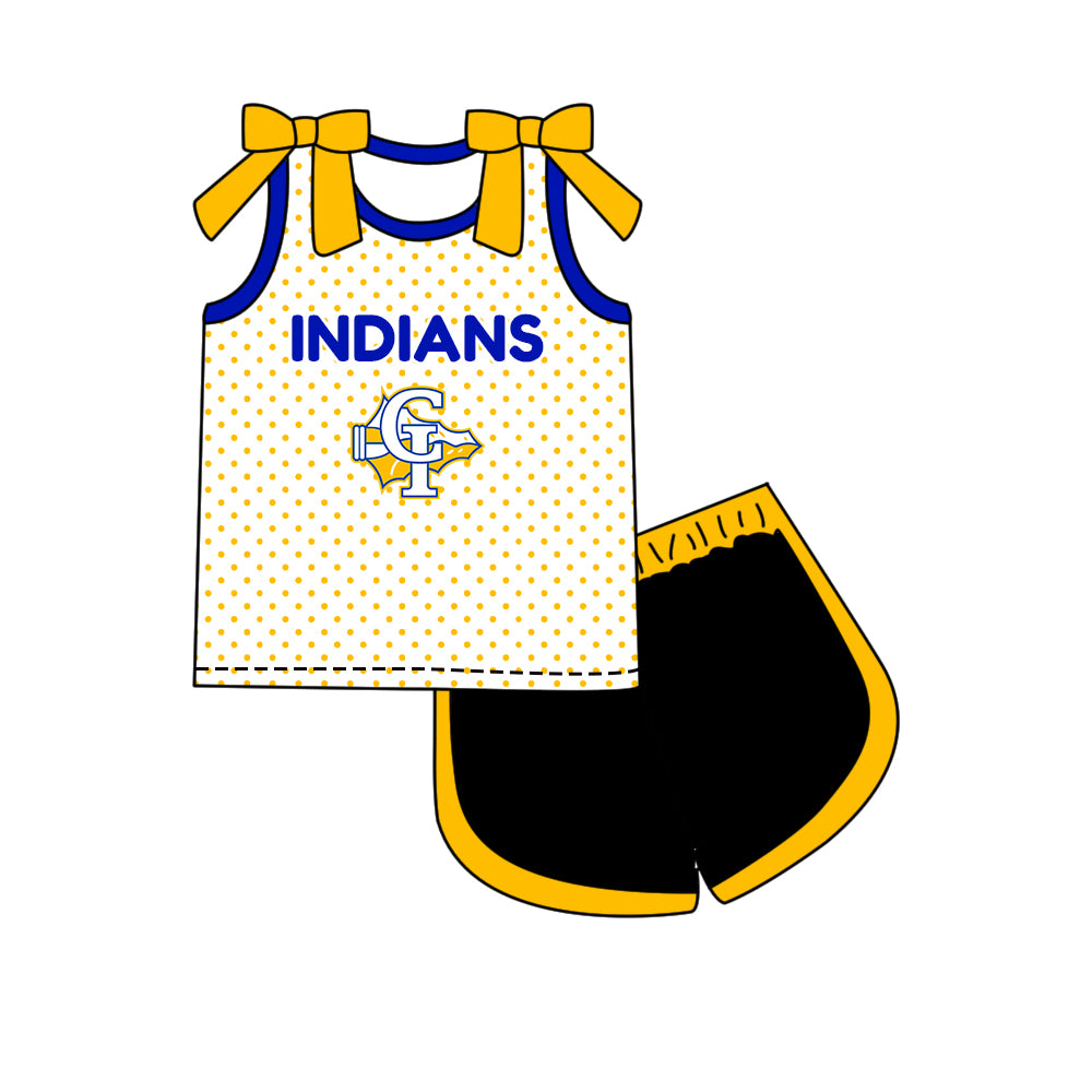 Custom moq 5 mix size milk silk summer teams Girls Yellow Polka Dot Top Shorts Set Top Skirt Short Set Zipper Pullover Jogger Pants Set