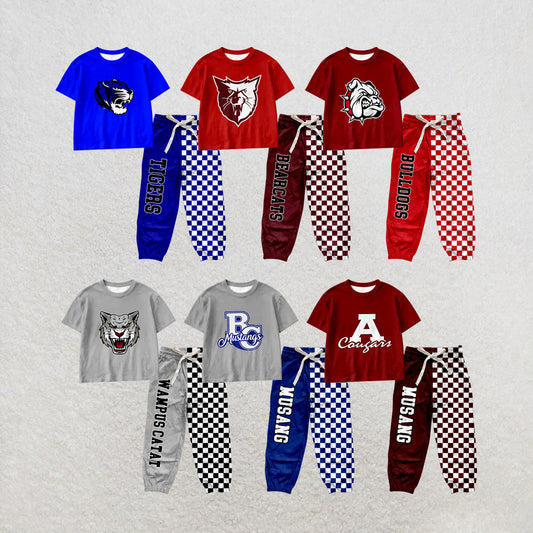 custom moq 5 mix size MSD070608 Baby Kids Short Sleeve Shirt Checked Long Pants Casual Set