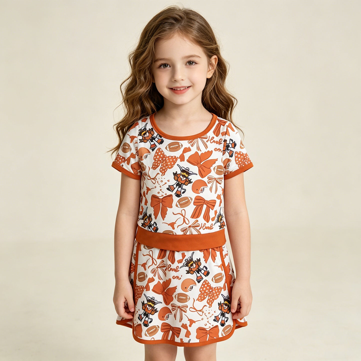 RTS NO MOQ GSD3697 Baby Girls Bow Football Crocodile Print Top And Skirt Set Short Yoga Active Team Outfit