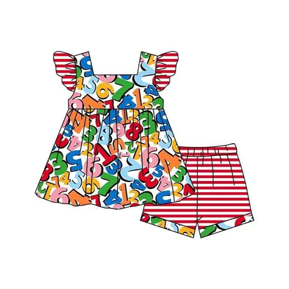 5.11custom each style moq 5eta 4-5week Sibling Sister number prints red girls and boys outfits and baby romper match family design