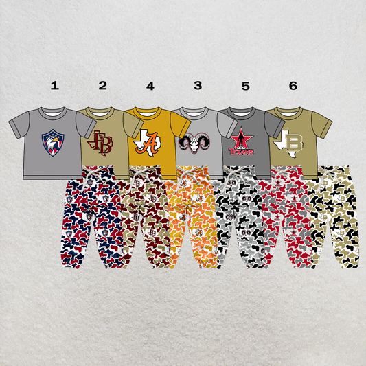 custom moq 5 mix size XY063008 Baby Boys Short Sleeve Top Camo Drawstring Pants Set