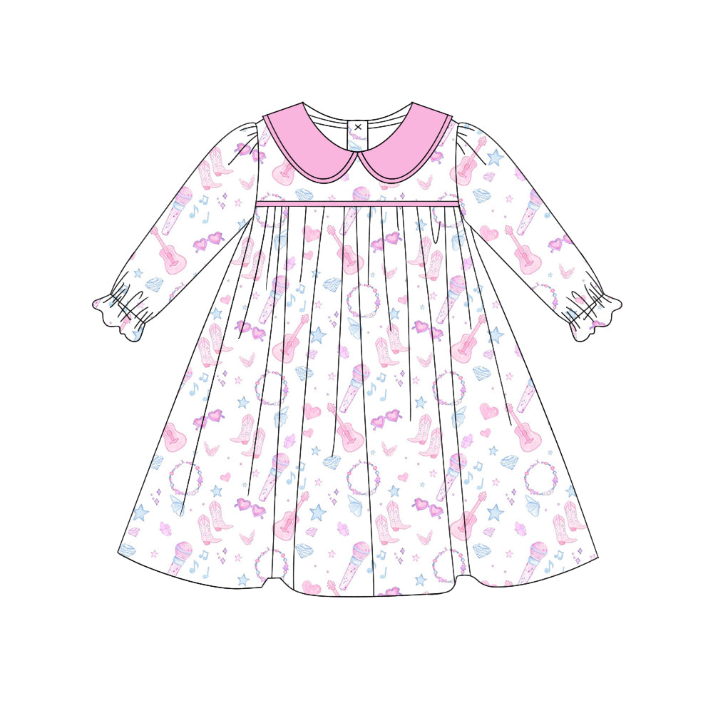 6.27 custom each style moq 5eta 4-6week Sibling Sister boots juitar pink baby girls sets and dress match family design