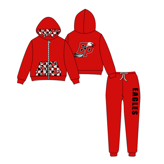 Custom moq 5 mix size eta 6-8weeks milk silk summer teams red baby girl clothes hooded long sleeve pants sets-25.9.11